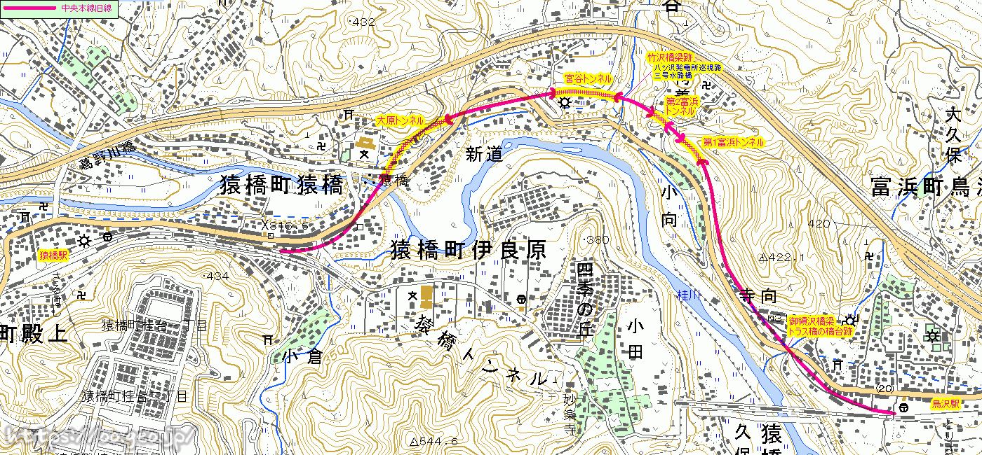 中央本線旧線めぐり（鳥沢駅～猿橋駅間）　地図